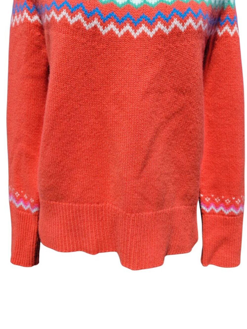 Boden Red Orange Fair Isle "Anna" Cashmere Mock Neck Sweater Women's Size 6 - Picture 7 of 10